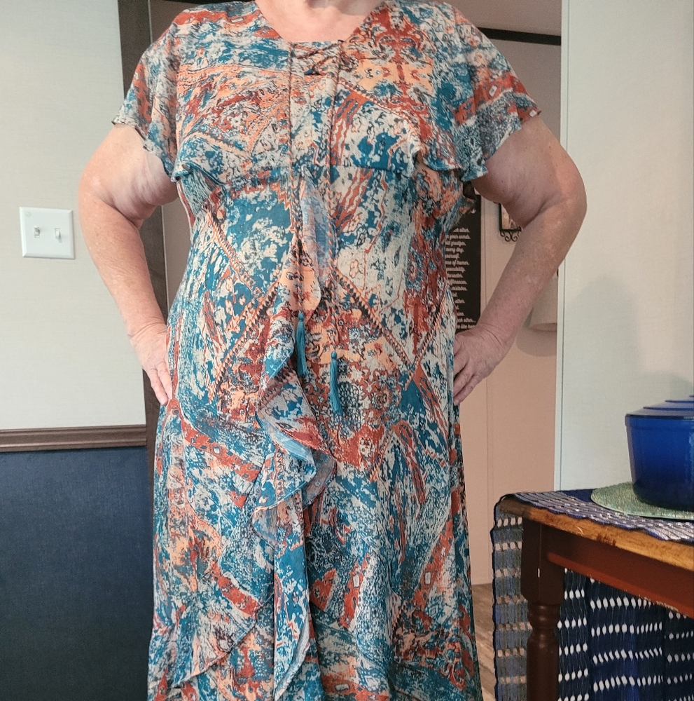 Reba Asymmetrical Blue and Orange Dress